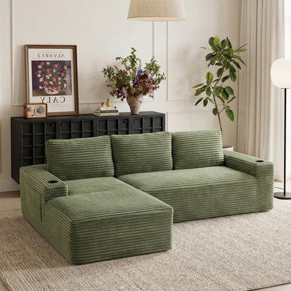 104 Inch Cloud Sectional Couch,Modern Modular Sectional Sofa with Deep Seat,Corduroy Boneless Couches with L-Shape Chaise for Living Room Bedroom,No Assembly Required