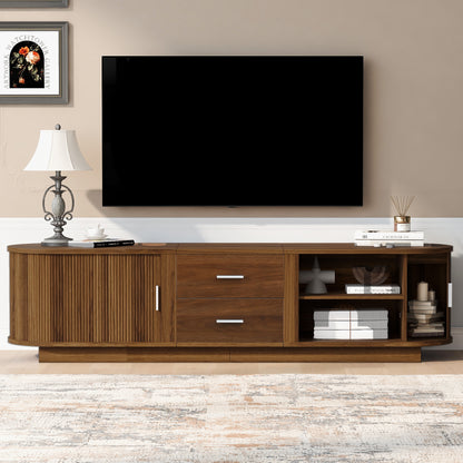 U-Can Modern TV Stand with Drawers, Hidden Sliding Storage, Rounded Corners, and Waterproof Surface,  Fits 65'-70' TVs