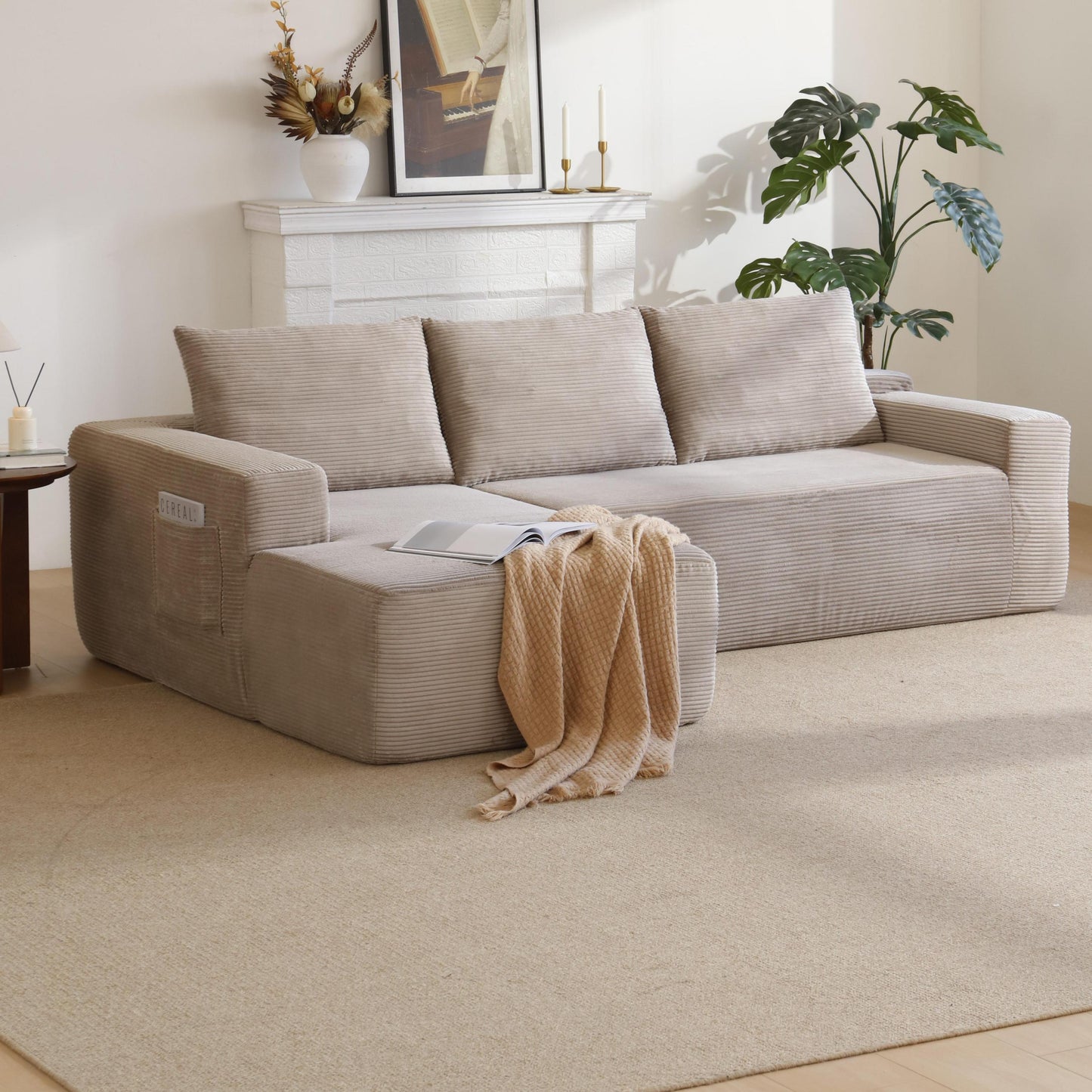 96.9'Cloud Sectional Couch with L-Shape Chaise,Modern Modular Sofa with Deep Seat,,Upholstered Couches for Living Room Bedroom,No Assembly Required,(Plush Corduroy Fabric),Camel