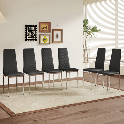 Modern Style Dining Chairs Set of 6 in Black, Essential for Minimalist Homes.Meeting Family Dining Needs,PU Material Seat,Silver Metal Legs,Blending into Various Home Environments.W1151107275
