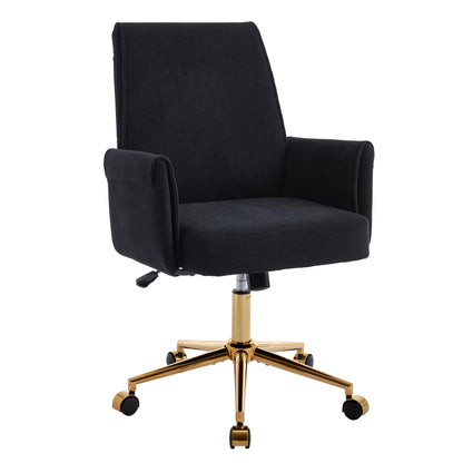 Ergonomic Mid-Back Office Chair with Striped Fabric, Black Corduroy, Gold Base, 25.2 x 24.0 x 41.9 inches