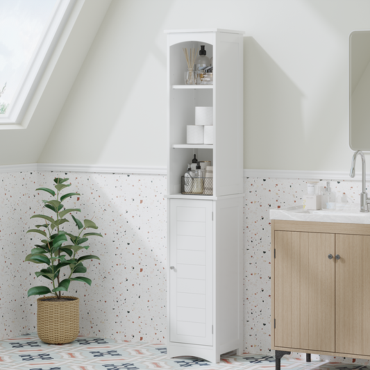 64.17'' Tall Bathroom Storage Cabinet with Adjustable Shelves,Slim 1 Doors Freestanding Cabinet with Anti-Tip, Open compartments, for Home, Small Spaces, Bathroom,Kitchen,