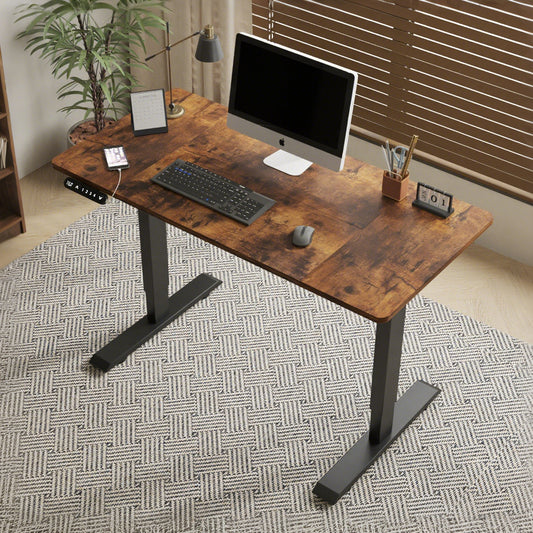 55'×24' Rustic Brown Electric Standing Desk Height Adjustable Desk for Home and Office Computer Table Gaming Desk Modern Lift-up Desk