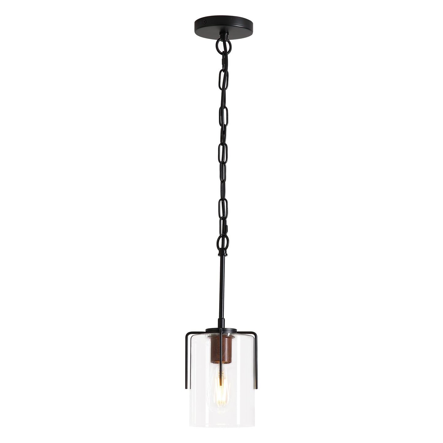 Modern Farmhouse Industrial Pendant Light with Clear Glass Shade, Adjustable Metal Pendant Lighting for Kitchen Island Dining Room Entryway, Easy Clean Glare-Free Home Light Fixture