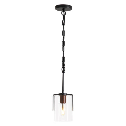 Modern Farmhouse Industrial Pendant Light with Clear Glass Shade, Adjustable Metal Pendant Lighting for Kitchen Island Dining Room Entryway, Easy Clean Glare-Free Home Light Fixture
