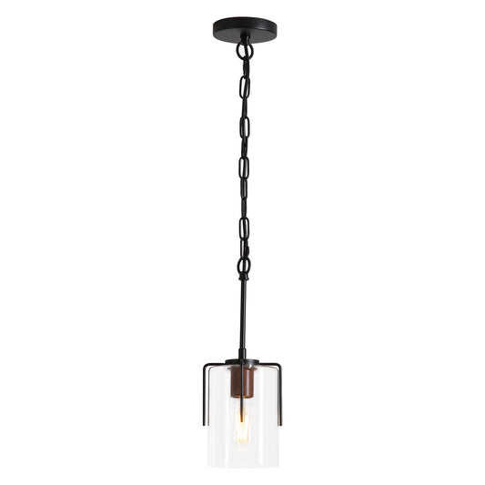 Modern Farmhouse Industrial Pendant Light with Clear Glass Shade, Adjustable Metal Pendant Lighting for Kitchen Island Dining Room Entryway, Easy Clean Glare-Free Home Light Fixture