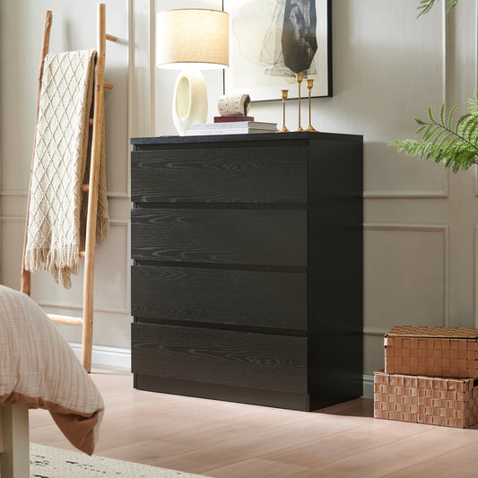 4 Drawer Dresser,Modern Storage Chest of Drawers,31.5In Black Dresser for Closet with Handle-Free Design, Closet Chests Organizer for Bedroom, Living Room,Black