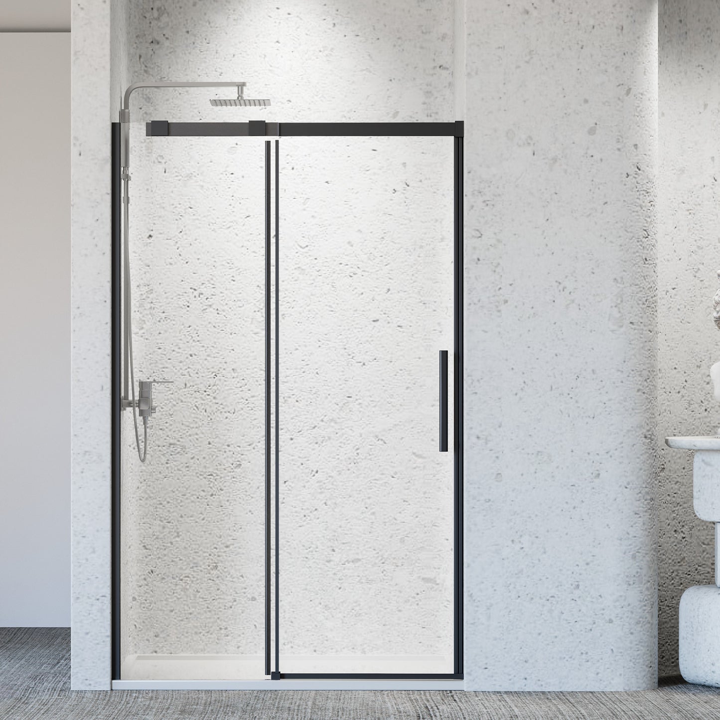 46-48' W * 76' H Frameless Single Sliding Shower Door, Bathroom Sliding Shower Door, 5/16' (8mm) Thick SGCC Tempered Glass Door, Matte Black