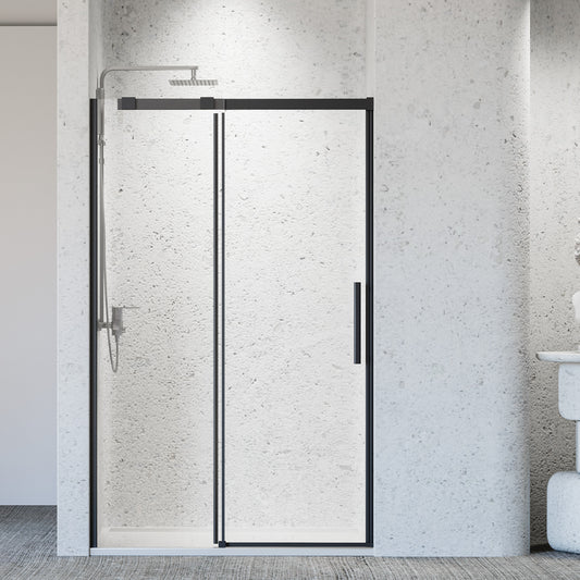 46-48' W * 76' H Frameless Single Sliding Shower Door, Bathroom Sliding Shower Door, 5/16' (8mm) Thick SGCC Tempered Glass Door, Matte Black