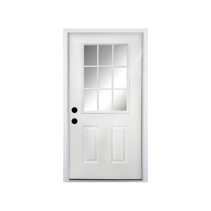 36 x 80 Fiberglass Entry Door with Brickmould, Vinyl Frame,9 Lite Low-E Glass - Primed Front Door for Home's Front Entrance, Right Hand Inswing, White Oak Wooden Grain Knock-Down Door