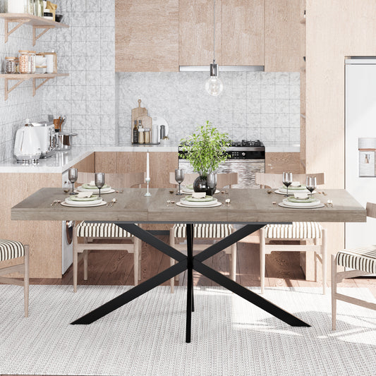 55.11'-70.86'Retro Rectangular Stretch Dining Table, Grey Carole Top With Same Color Embossed Center Plate,With Storage Box,Suitable for dining rooms, kitchens, and living rooms,Grey