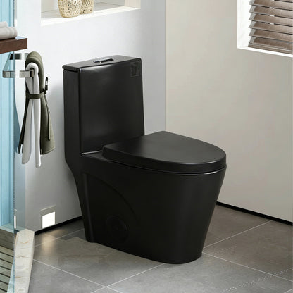 One-Piece Toilet, 1.1/1.60 GPF Water-Efficient Dual-Flush Elongated Comfort Height Floor Mounted, Standard-Size Toilet with Soft Closing Seat Included