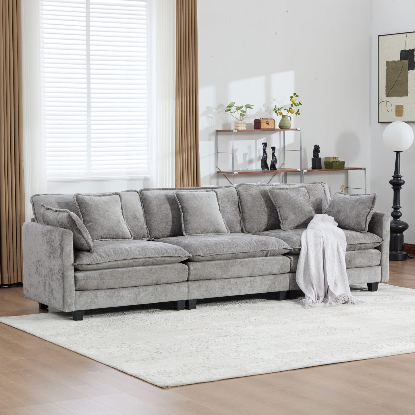 Cloud Sofa 3 Seats (Ottoman is not included), Modern Sectional Couch, for Living Room Bedroom and Apartment, Comfy Double Layer Upholstered Seat Cushion, Breathable Chenille Fabric,Gray,SS5013GY