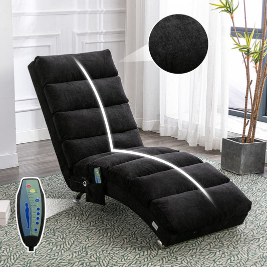 COOLMORE Luxury Upholstered Chaise Lounge Chair with Vibration for Relaxation, Modern Fixed Back Fabric Leisure Recliner Sofa for Living Room/Bedroom