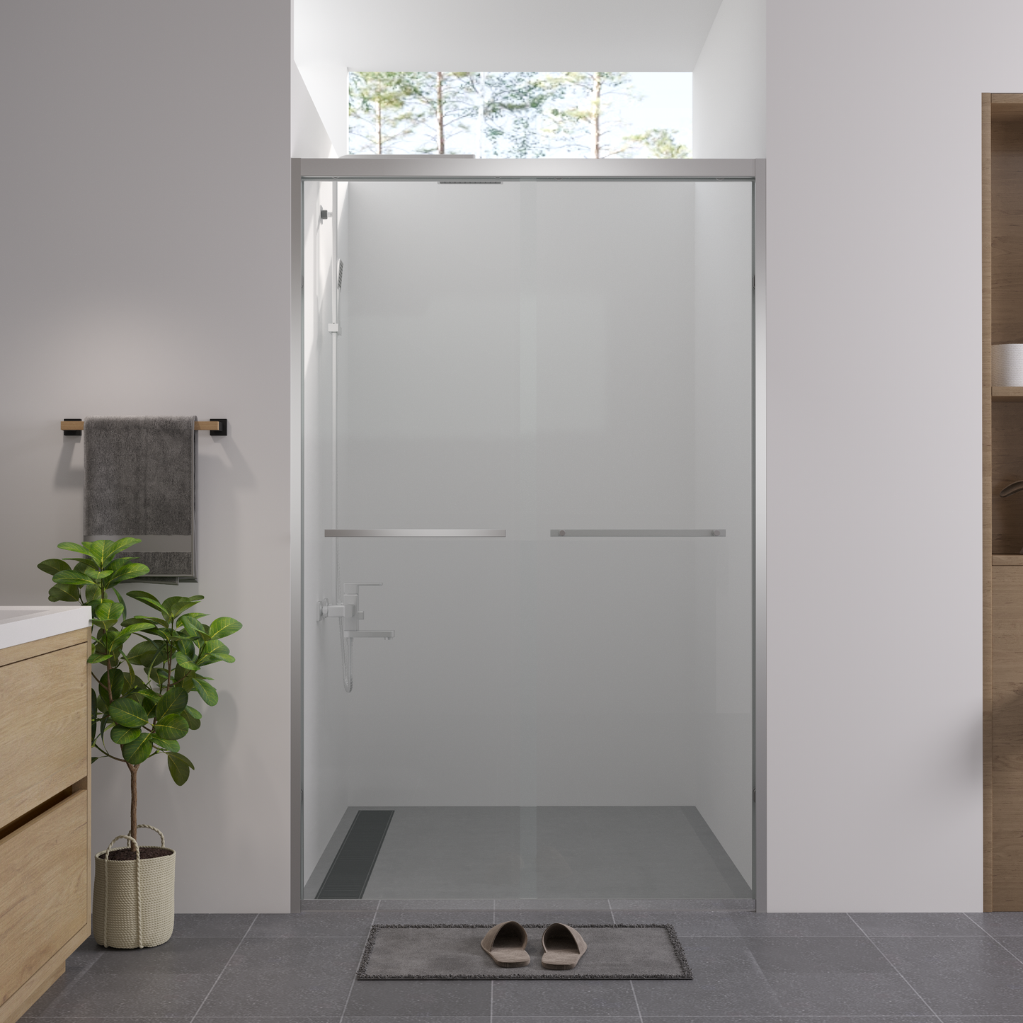 44-48'x76' Aluminum Frame Double Sliding Shower Door,Bypass Bathroom Sliding Door with Premium 1/4' (6mm) Clear Tempered Glass, Chrome Hardware Sliding Glass Shower Enclosure,Chrome Finished