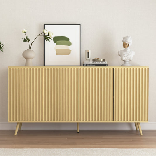 Sideboard Buffet Cabinet with Storage, Long Sideboard Storage Cabinet with 4 Doors, Wood Credenza Console Coffee Bar Cabinets with Adjustable Shelves for Living Room Kitchen Dining Room Natural
