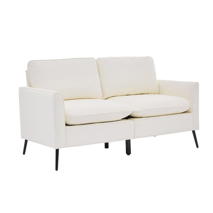 TS Cat Paw Leather Upholstered Loveseat, Nordic Retro Light Luxury Cream White Sofa Chair for Living Room Balcony Bedroom, Soft Fabric with Sturdy Frame