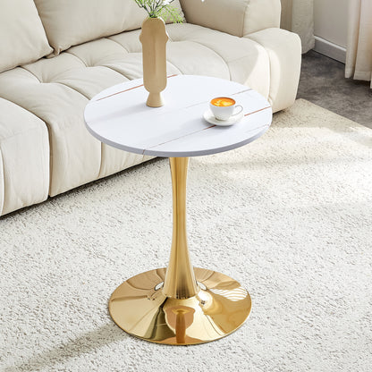 Round Dining Table, 23.6' Circle Tulip Table with Thickened Tabletop & Metal Pedestal, Mid Century Modern Bistro Table for Kitchen, Small Places, Living Room, Cafe (White)