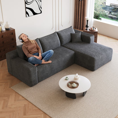 95' Cloud Sectional Sofa,Modern Minimalist Upholstered Couches, Comfort U Shaped Sofa for Living Room,Deep Seat Corner Couch,No Assembly Required,Dark Grey( (Plush Corduroy Fabric)