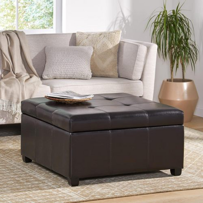 35inch Storage Ottoman,Large Square Ottoman Bench with Storage,Tufted Ottomans Footstool for Living Room