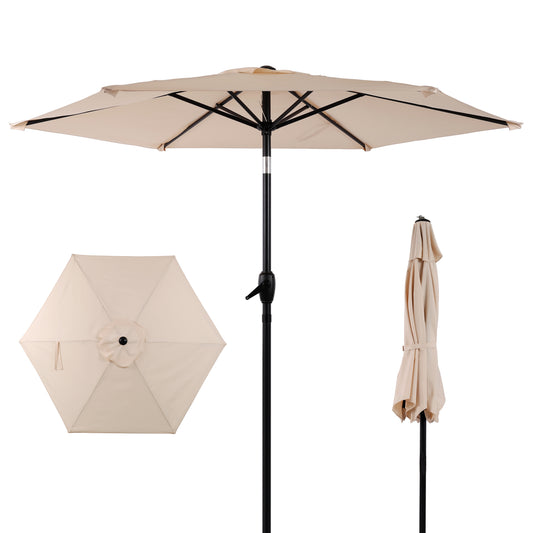 7.5 FT Patio Umbrella, Outdoor Market Yard Umbrella, Sun Shade Umbrella with Push Button Tilt and Crank Mechanism for Garden, Deck, Pool and Backyard, Not Include Umbrella Base, Beige