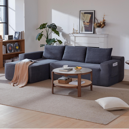 NEW 96.9' Cloud Sectional Couch with U-Shaped Chaise,Modern Modular Sofa with Deep Seat, Upholstered Couches for Living Room Bedroom,No Assembly Required,(Plush Corduroy Fabric),Grey-Blue-Left