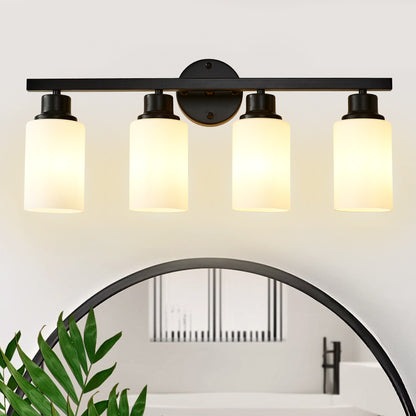 4-Light Matte Black Wall Lamps With White Glass Shades (No Bulbs) Sconce Lighting For Bedroom Living Room