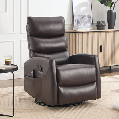 Heat Massage Manual Recliner Chair with Rocker and Swivel in Fabric for Living Room, Brown