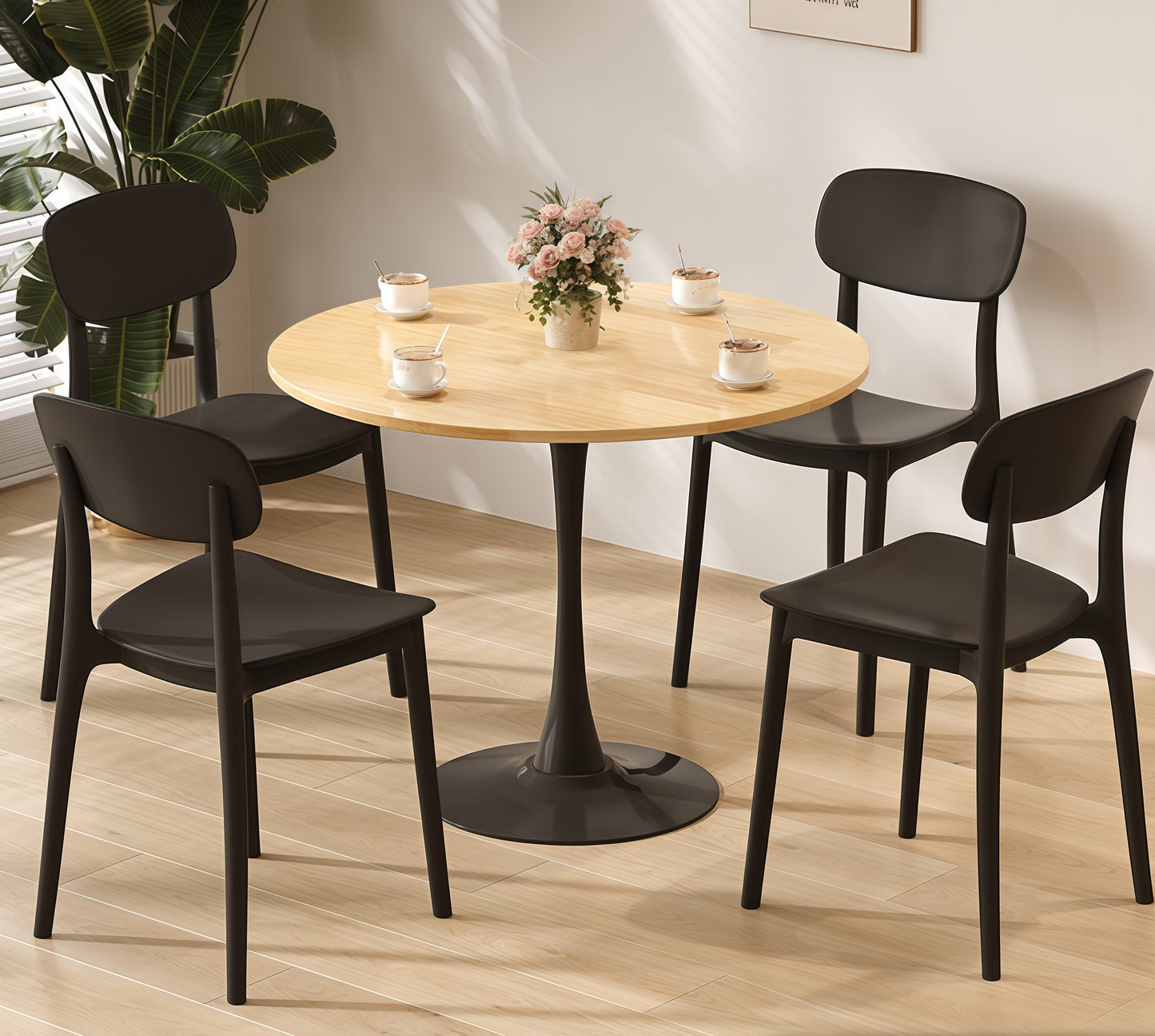 (Natural Wood Color)Round Table, Modern Dining Table, Dining Table, MDF Top and Steel Base Tulip Round Kitchen Table, Kitchen Table, Mid Century Coffee Table for Living Room 24 Inch, Oval Dining Table