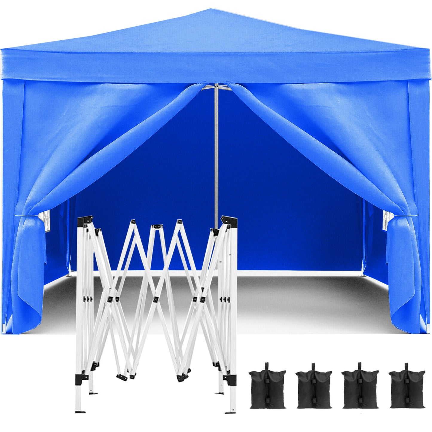 10'x10' Folding Canopy with 4 Removable Sidewalls Outdoor Event Shelter UPF 50+ Gazebo Portable Tents for Parties Beach Camping Wedding EZ Pop Up Canopy Weight Bag + Carry Bag