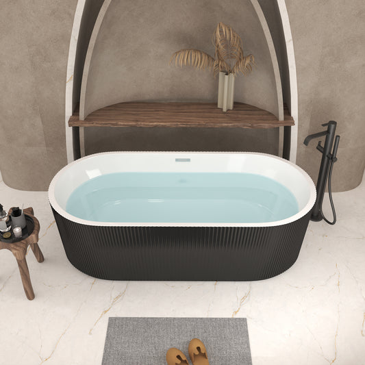 67' Linear Acrylic Freestanding Bathtub Stand Alone Soaker Tub, Glossy Black Acrylic, POP-UP Chrome Drain, cUPC Certified
