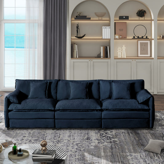 (Old:W3163S00017) Oversized Deep Seat Sectional Sofa, Modern Chenille Cloud Couch, Large 3 Seater Modular Sofa with 3 Pillows for Living Room Bedroom Apartment Office,DIY Combination,Chenille,Blue