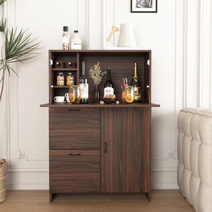 Desk Cabinet, with Storage Drawer & Shelves, Fold-up Desktop, Ideal for Home, Office, Dormitory, Small Spaces W31.49'xD13.78'xH47.2'