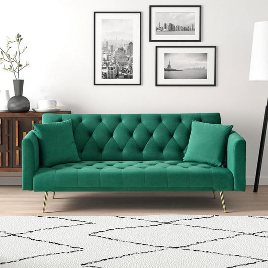 71 inch convertible love seat sofa, American retro  green velvet, suitable for small living room, bedroom, office