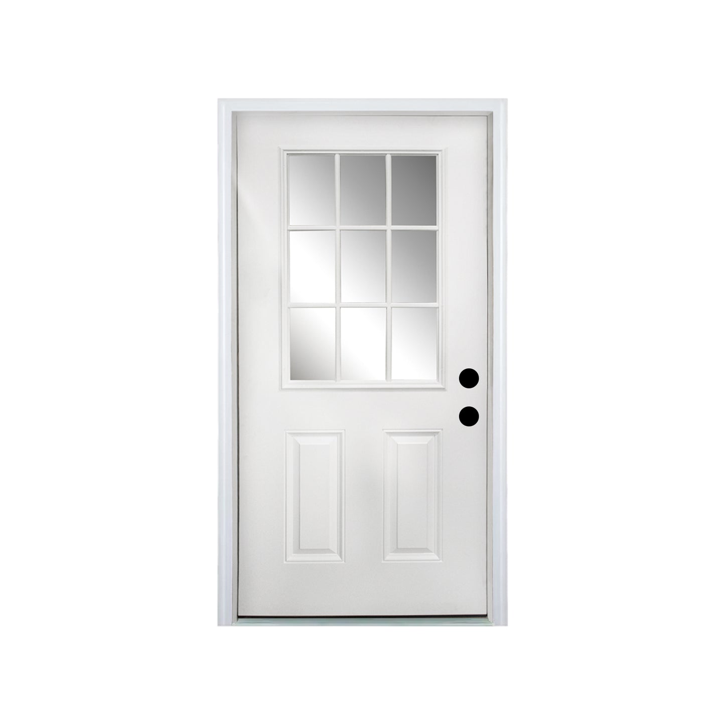 36 x 80 Fiberglass Entry Door with Brickmould, Vinyl Frame,9 Lite Low-E Glass - Primed Front Door for Home's Front Entrance, Left Hand Inswing, White Oak Wooden Grain Knock-Down Door