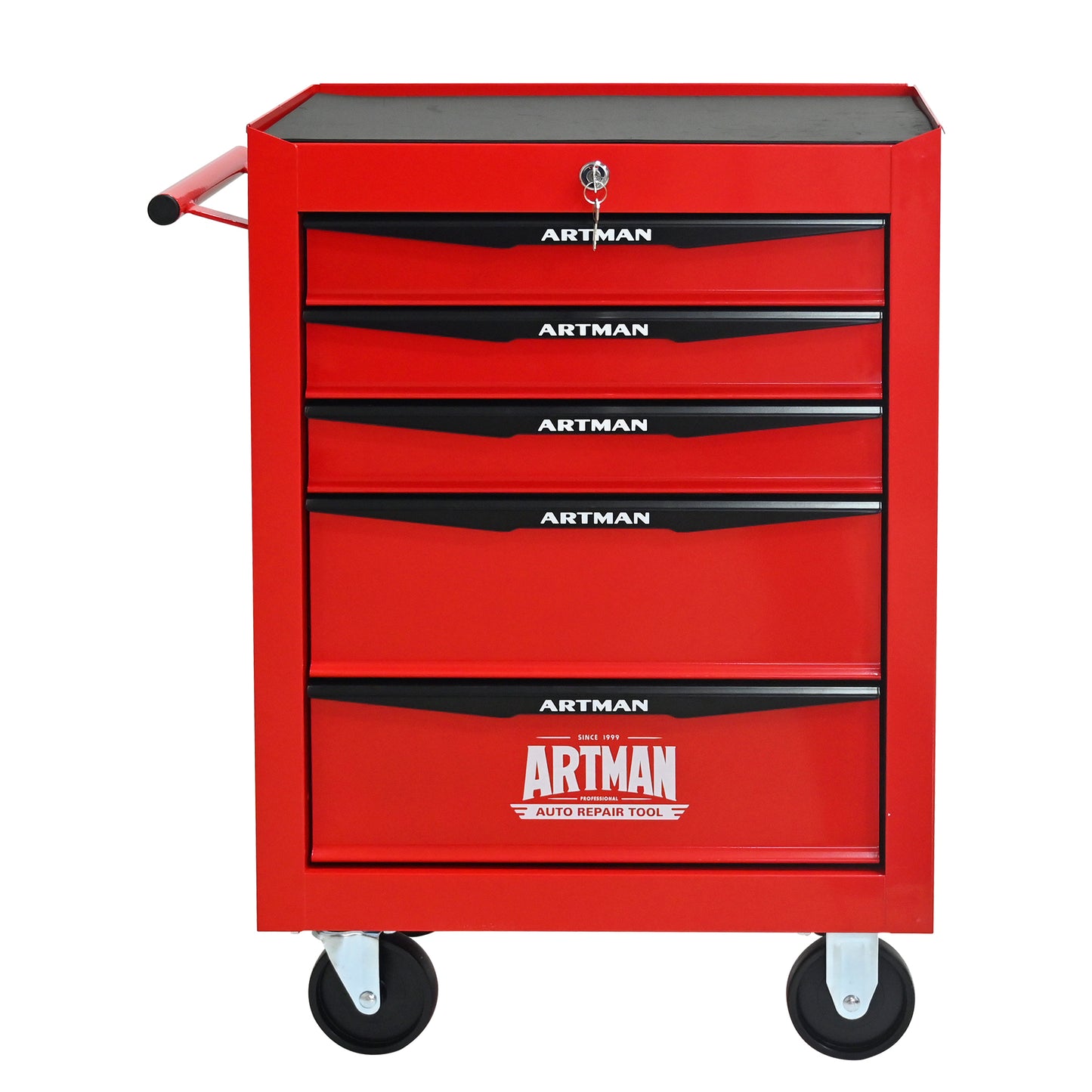 Rolling Metal Tool Chest with 5 Drawers, 20' Steel Storage Cabinet with Ball Bearing Slides, Red and Black Finish