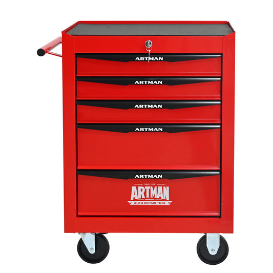 Rolling Metal Tool Chest with 5 Drawers, 20' Steel Storage Cabinet with Ball Bearing Slides, Red and Black Finish