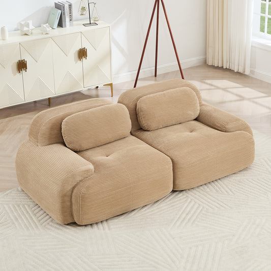 82'' 2-seat sofa in luxuryCorduroy Fabric modular for free combo separation curved armrests ,anti-slip design high-resilience sponge fits living rooms bedrooms Audiovisual Room,Camel