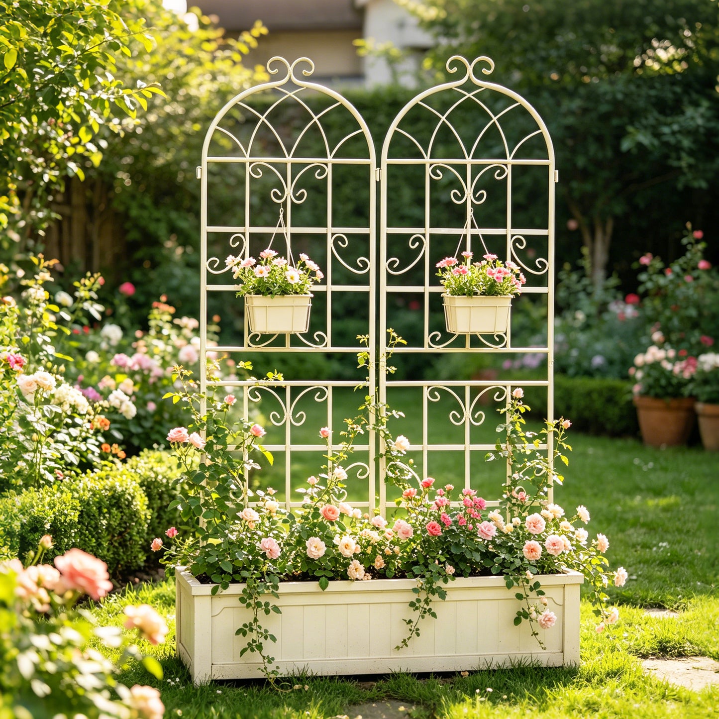 2 Pack Metal Garden Trellis 71' x 19.7' Rustproof Trellis for Climbing Plants Outdoor Flower Support Cream White