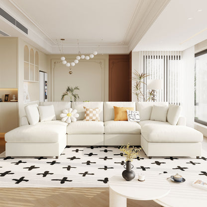 U_STYLE 128' Large U-Shaped Sectional Sofa with 2 Movable Ottomans, Chenille Fabric, Modular Design for Living Room, Home Theater, Spacious Space(old sku:WY000454AAA)