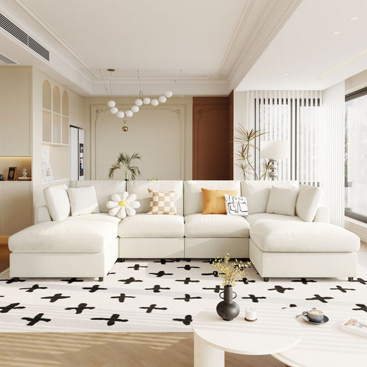 U_STYLE 128' Large U-Shaped Sectional Sofa with 2 Movable Ottomans, Chenille Fabric, Modular Design for Living Room, Home Theater, Spacious Space(old sku:WY000454AAA)