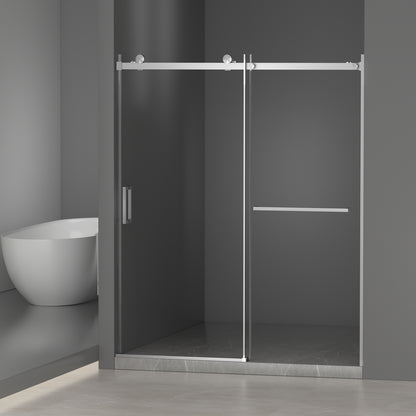 56-60' W × 72' H Frameless Sliding Shower Door,Waterproof Glass Shower Door with Upper Soft Closing System, 5/16' (8mm) Tempered Glass,Double Side Easy Clean Coat,Brushed Nickel