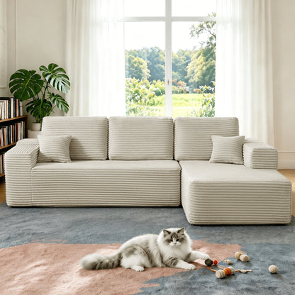 105' Cloud Sectional Sofa with L-Shape Chaise and Side Pockets , Modern Modular Design, with side pockets, Upholstered Couch for Living Room/Bedroom, No Assembly Required (Plush Fabric),Beige, Right