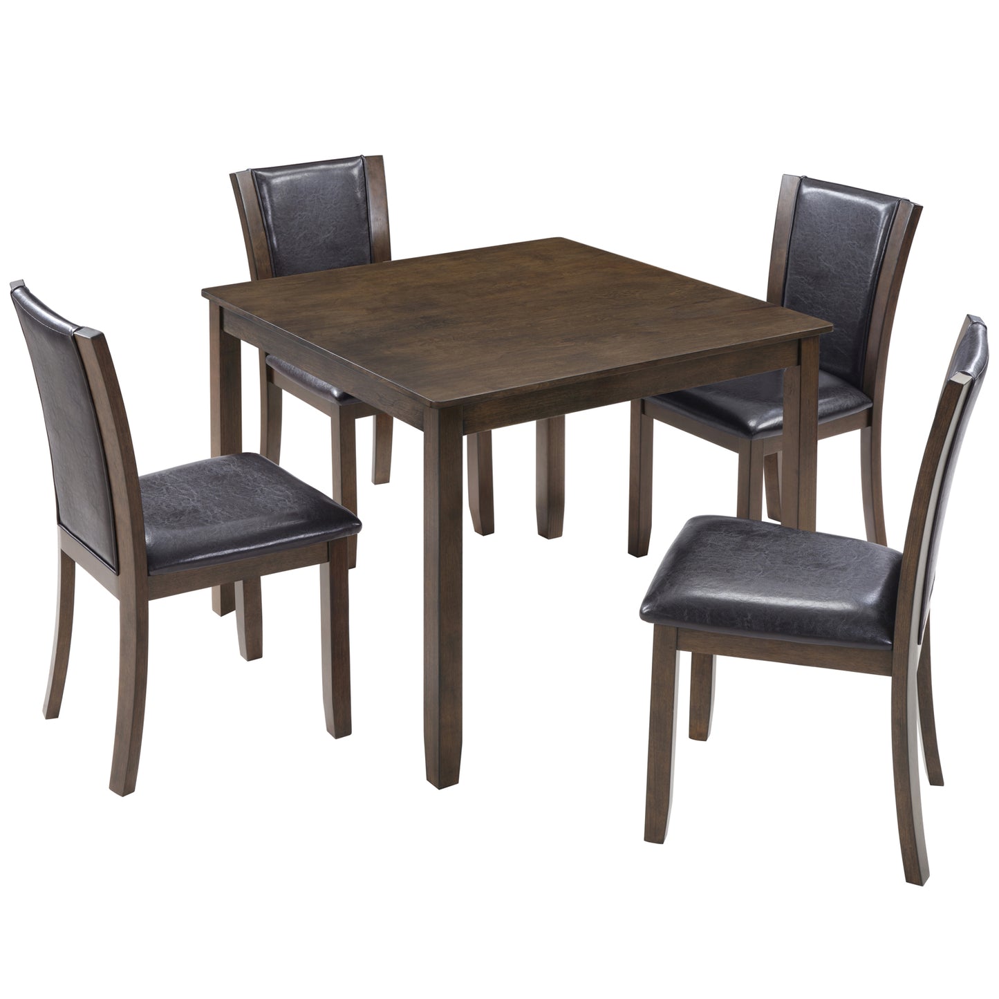 5-Piece Dining Table Set with Chairs, Wooden dining table set for 4 people, Farmhouse Rustic Style 4 Person Dining Table Set for Dining Room, Kitchen, Dark Walnut