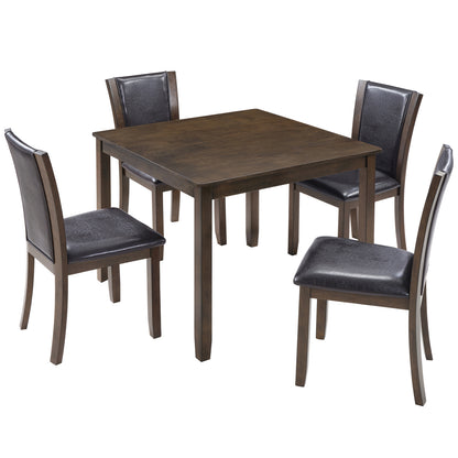 5-Piece Dining Table Set with Chairs, Wooden dining table set for 4 people, Farmhouse Rustic Style 4 Person Dining Table Set for Dining Room, Kitchen, Dark Walnut