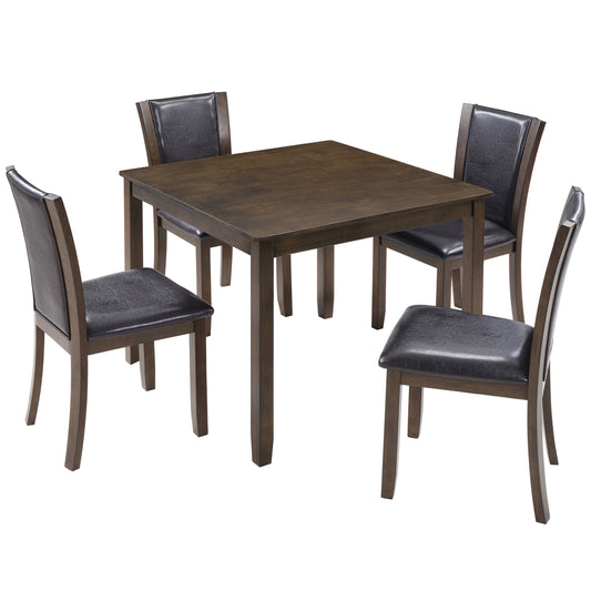 5-Piece Dining Table Set with Chairs, Wooden dining table set for 4 people, Farmhouse Rustic Style 4 Person Dining Table Set for Dining Room, Kitchen, Dark Walnut