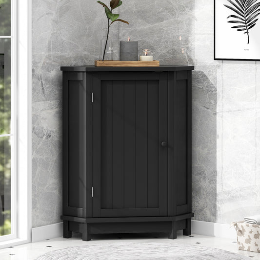 Black Bathroom Cabinet Triangle Corner Storage Cabinet with Adjustable Shelf Modern Style MDF Board(Old SKU:N725P172615B)