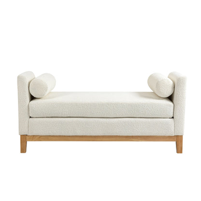 54.3'W Elegant Upholstered Bench, Ottoman with Wood Legs & 2 Bolster Pillows for End of Bed, Bedroom, Living Room, Entryway ,Ivory