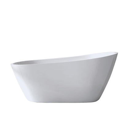 59' Special-Shaped Freestanding Slipper Bathtub in Gloss White with Chrome Overflow & Pop-Up Drain, Pure Acrylic Construction