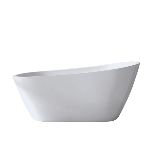 59' Special-Shaped Freestanding Slipper Bathtub in Gloss White with Chrome Overflow & Pop-Up Drain, Pure Acrylic Construction